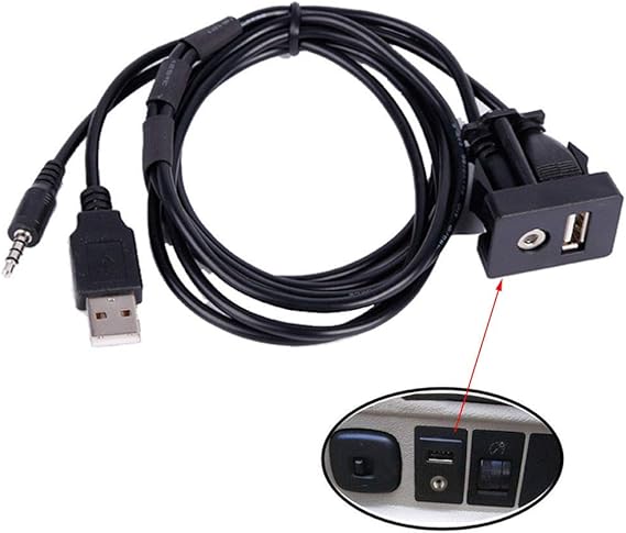 Panel Flush Mount Extension Cable Car 3 5 Mm Usb 3 0 Aux Jack