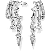 Hefanny Triple Huggie Stacked Earrings for Women Gold Chain Drop Dangle Earrings Cute Statement CZ Earrings Trendy Dainty Jewelry Gift