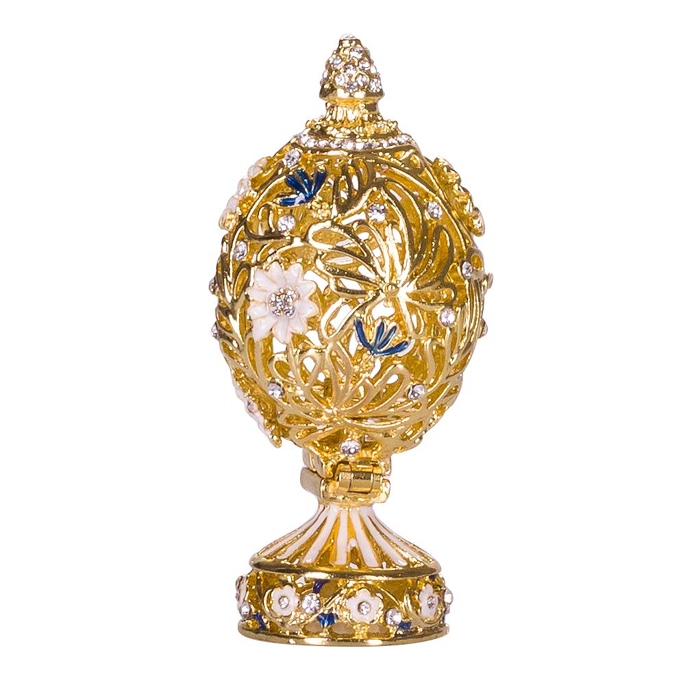 danila-souvenirs Glamorous Style Carved Easter Egg with Flowers and Butterfly 7 cm gold color