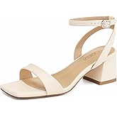 TEAIEUI Women's Heeled Sandals Strappy Low Block Heels Chunky for Women Comfortable Ankle Strap Open Toe Party Wedding Dress Shoes for Women Dressy