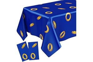 Gilprop 2 Pcs Blue with Gold Ring Print Plastic Tablecloth 108 x 54 Inches Disposable Rectangle Cartoon Tinsel Video Games Table Cover for Kids Boys Girls Toddler Birthday Baby Shower Party Decoration
