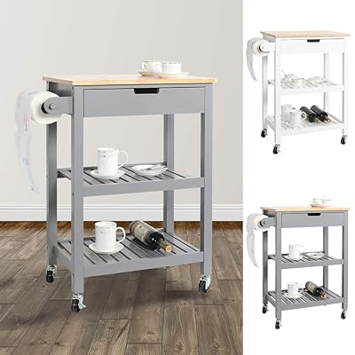 Okeysen Rolling Kitchen Island Cart with Drawer and Wine Rack
