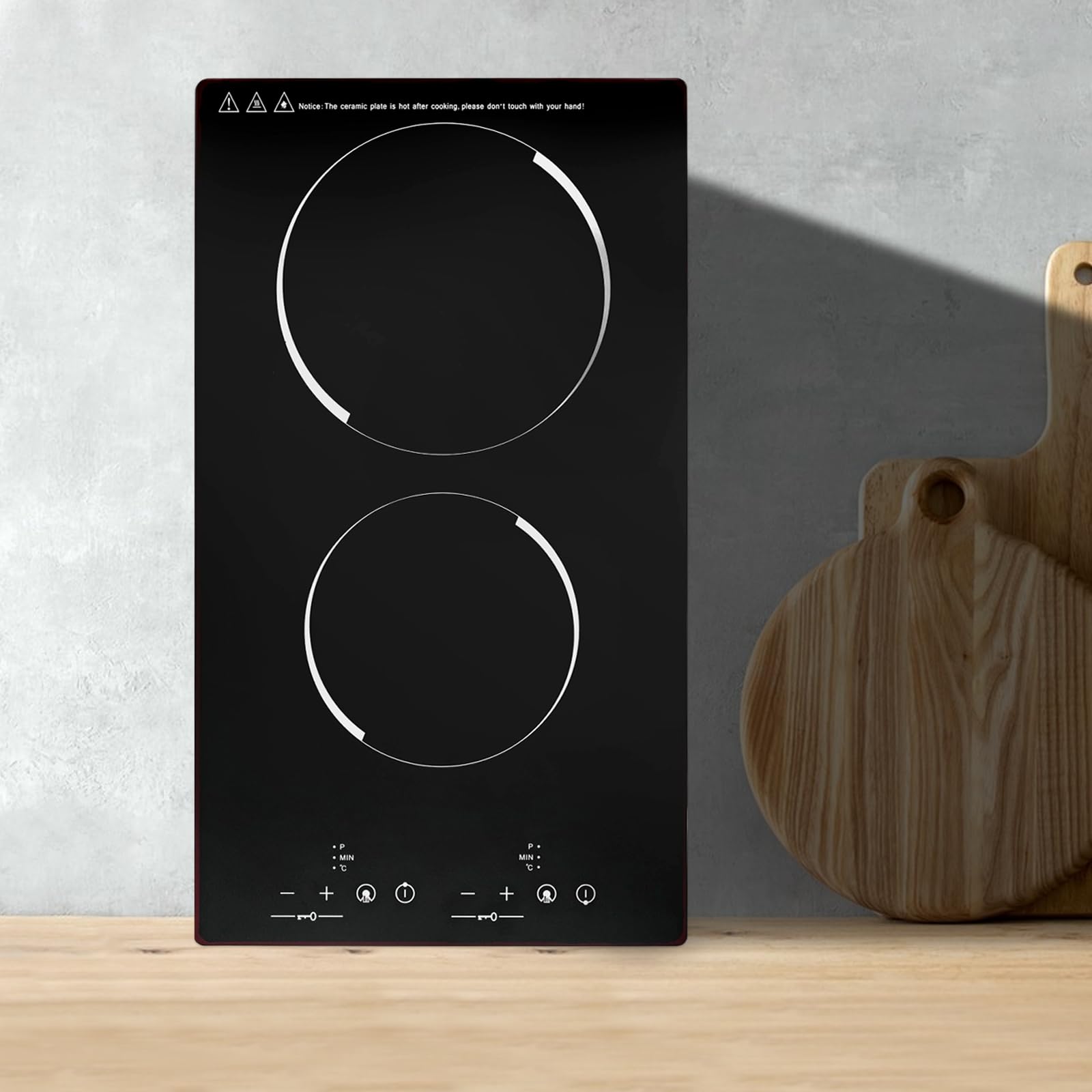 Photo 1 of 2 Burners Electric Cooktop, Vertical Electric Stove Induction w/ 9 Power Levels, 1500W Built-in & Countertop Electric Ceramic Cooktop w/Timer, LED Touch Screen