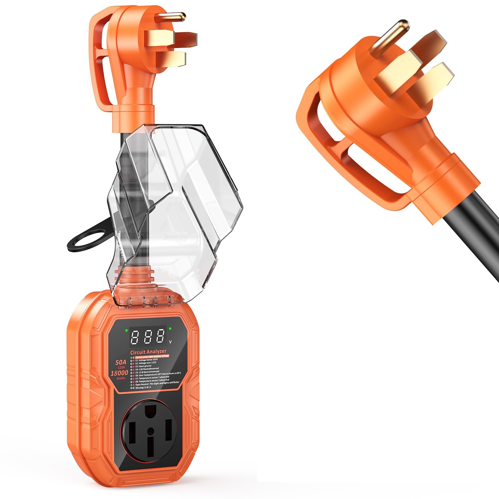 Photo 1 of 18000J RV Surge Protector 50 Amp with Smart LED Display, RV Circuit Analyzer Waterproof with High/Low Voltage Protection, RV Adapter Plug for Camper with Voltage Monitoring, Clear Error Codes