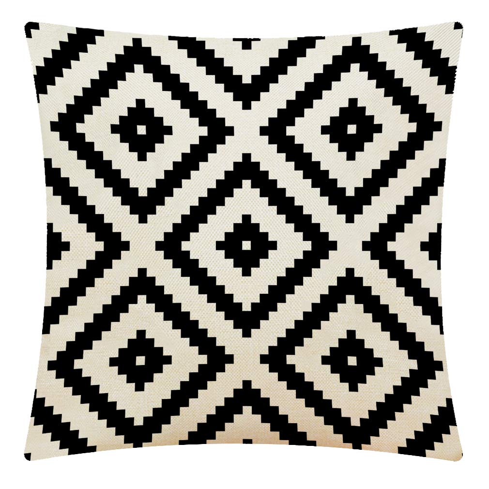 CANSEGO Black and White Diamond Grid Pixel Throw Pillow Case,Cotton Linen Cushion Cover Square Standard Home Decorative for Sofa Bedroom Men/Women 18x18 Inch