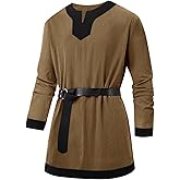 Runcati Mens Medieval Knight Tunic Renaissance Viking Pirate Shirts Warrior LARP Halloween Costume Tops