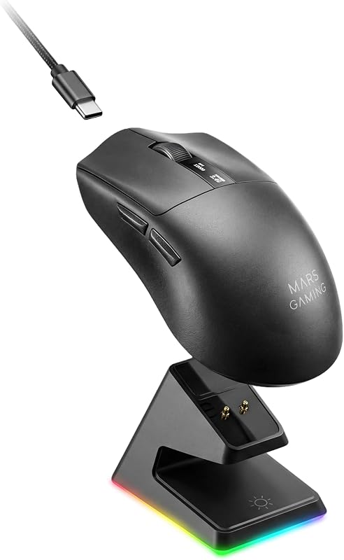 MMW-Elite, rato gaming sem fios, Bluetooth 5.4 + 2.4GPRO + Cabo, sensor ótico PixArt PAW3311PRO 20000 dpi, Ultralight 69g, 6 botões, ecrã OLED, base de carregamento magnético RGB, preto