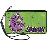 Wallet Canvas Zip Pouch Scooby Doo Shaggy Carrying Scooby Pose and Spider Webs Greens