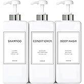 Modern Silver Shampoo and Conditioner Dispenser (21 oz, Pack of 3) Refillable Pump Bottle Set Empty Shower Plastic Bottles with Pump for Bathroom Body Wash Soap and Shower