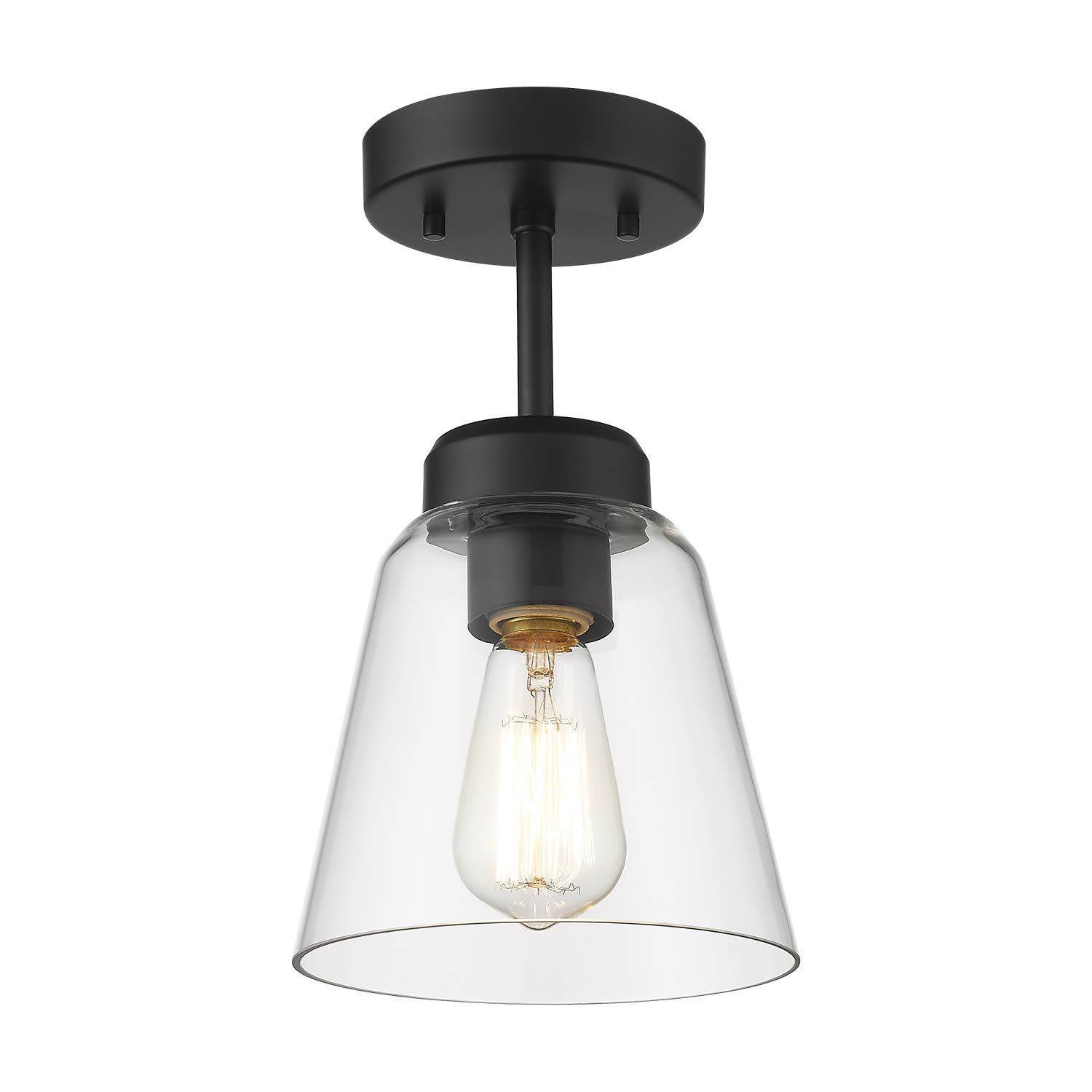 Photo 1 of EAPUDUN Small Semi-Flush Mount Ceiling Light, Industrial Flush Ceiling Fixture with Clear Glass Shade, Black Metal Base for Hallway, Kitchen, Bedroom, Entryway, SMA1146-MBK