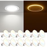 FREELICHT 12 Pack 5/6 Inch 5CCT LED Recessed Can Light with Night Light, 2700K/3000K/4000K/5000K/6000K Selectable Flat Recessed Lighting, 10W=110W, 1000LM, Dimmable Retrofit - ETL & FCC