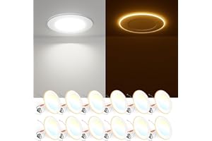 FREELICHT 12 Pack 5/6 Inch 5CCT LED Recessed Can Light with Night Light, 2700K/3000K/4000K/5000K/6000K Selectable Flat Recessed Lighting, 10W=110W, 1000LM, Dimmable Retrofit - ETL & FCC