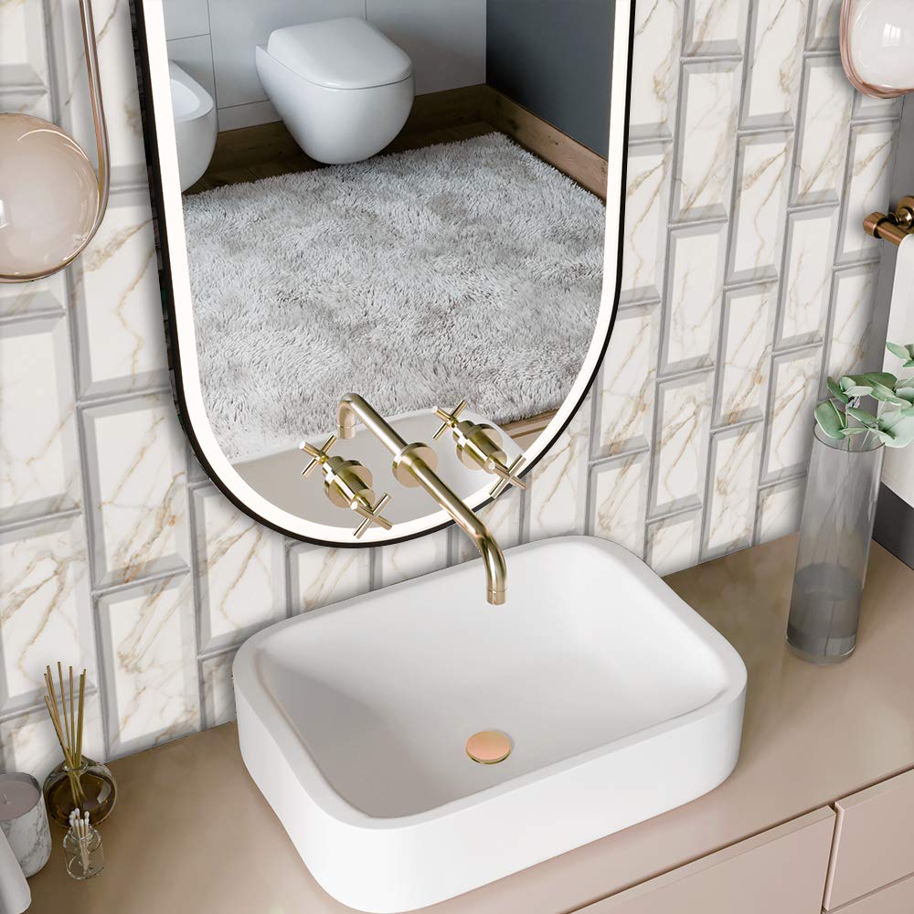 Marble Effect Wall Tile Transfers Sticker for Home Decor, Peel & Stick self-Adhesive splashback, Tile Decals for Living Room Kitchen Bathroom Decor, 27 Pieces