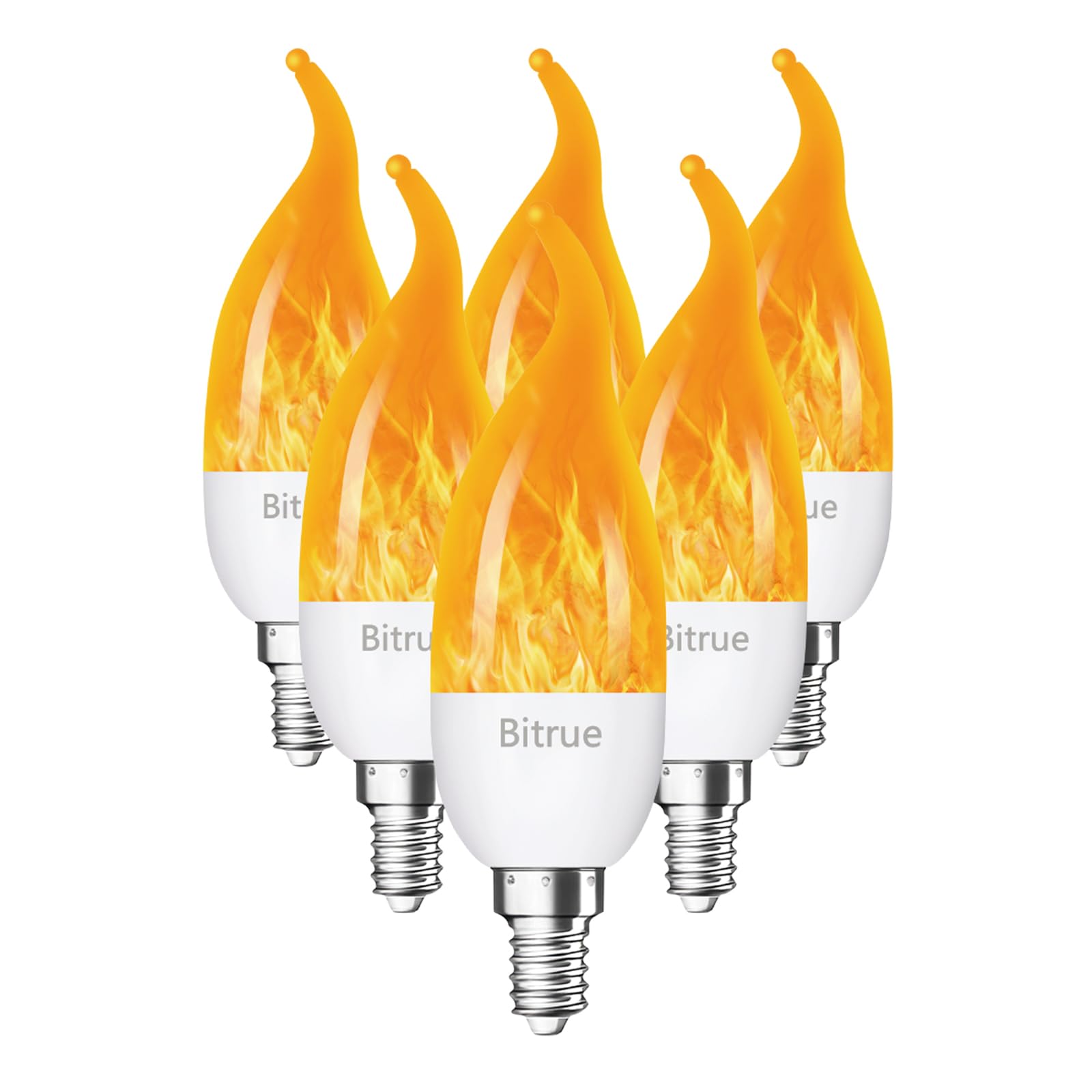 Photo 1 of Bitrue LED Flickering Bulbs, 3 Modes Flickering Effect, E12 Chandelier Base Candle Flame Bulb, Flicker Light Bulbs for Halloween Home Decor (E12-6 Pack)