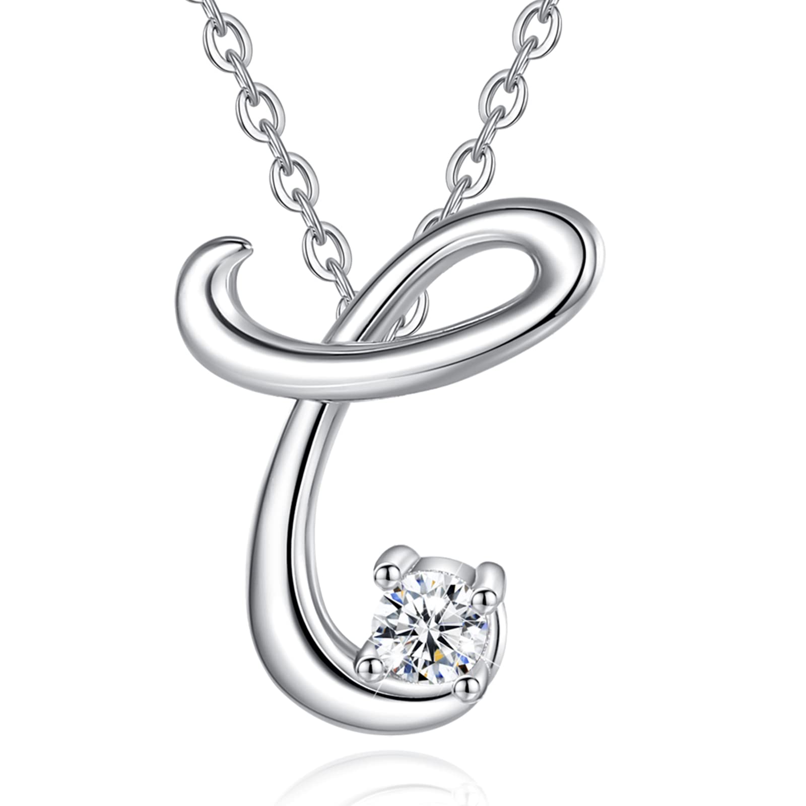 Eusense Initial T Necklace Letter Pendant Silver 925 Alphabet Jewellery for Women