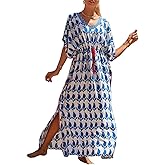 Bsubseach Kaftan Dresses for Women Plus Size Swimsuit Cover Up Long Caftan Dress with Waist Drawstring