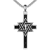 ANGSAU Star of David Cross Necklace Sterling Silver Jewish Star Pendant Necklace Judeo Christian Religious Jewelry Gift for Men Women