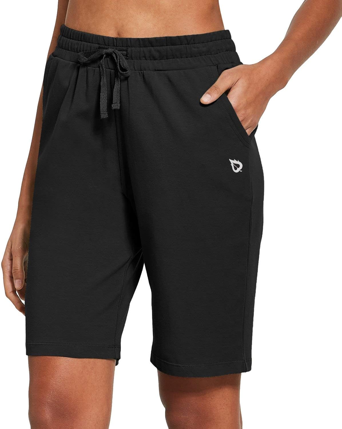 BALEAF Women's Bermuda Shorts Long Cotton Jersey with Pockets Athletic Sweat Walking Knee Length for Summer Workout : Clothing