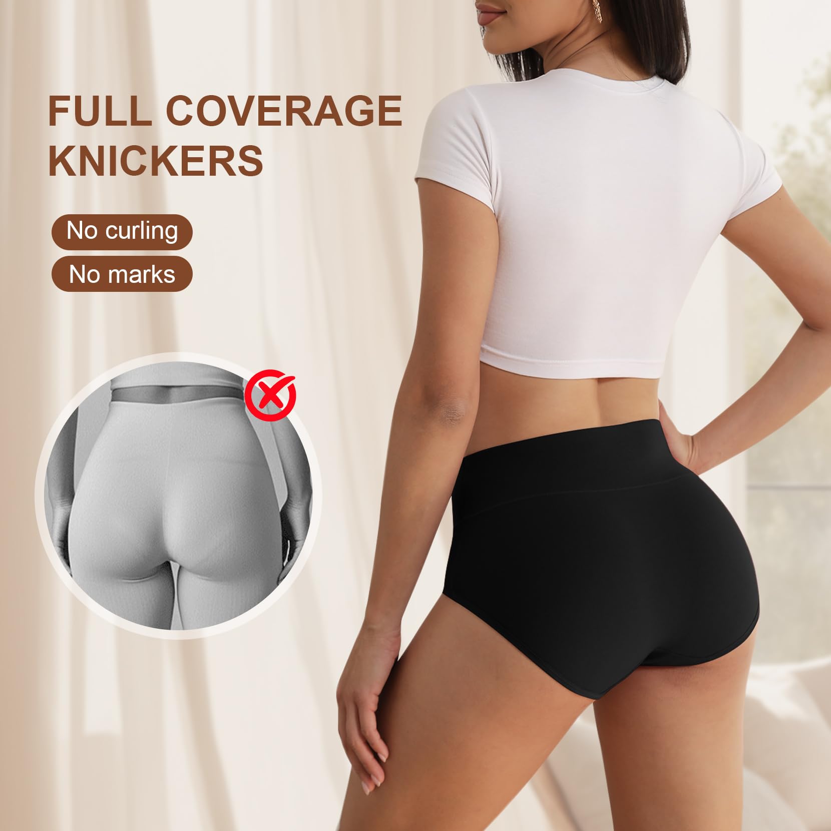 Cozyroam High Waisted Tummy Control Knickers for Women Cotton Underwear Women Soft Full Coverage Briefs Comfortable Stretchy panties Breathable Ladies Knickers Multipack 5 Pack Black