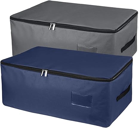 Amazon Ihomagic 2個セット 布団袋 49l布団収納袋 ストレージバッグ 持ち手付ふとん収納袋 整理 衣類収納バッグ 折り畳み ダブルジッパー収納袋 毛布 ふとん 羽毛布団 収納 長さ56cm 幅35cm 高さ25cm ダークグレー ネイビーブルー ふとん収納袋 オンライン通販