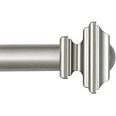 KAMANINA Silver Curtain Rod for Windows 72 to 144 Inch, Long Heavy Duty | 1 Inch Diameter, Adjustable Single Drapery Rods, for Kitchen, Bedroom, Living Room, Decorative Square Finials, 32-144 Inch