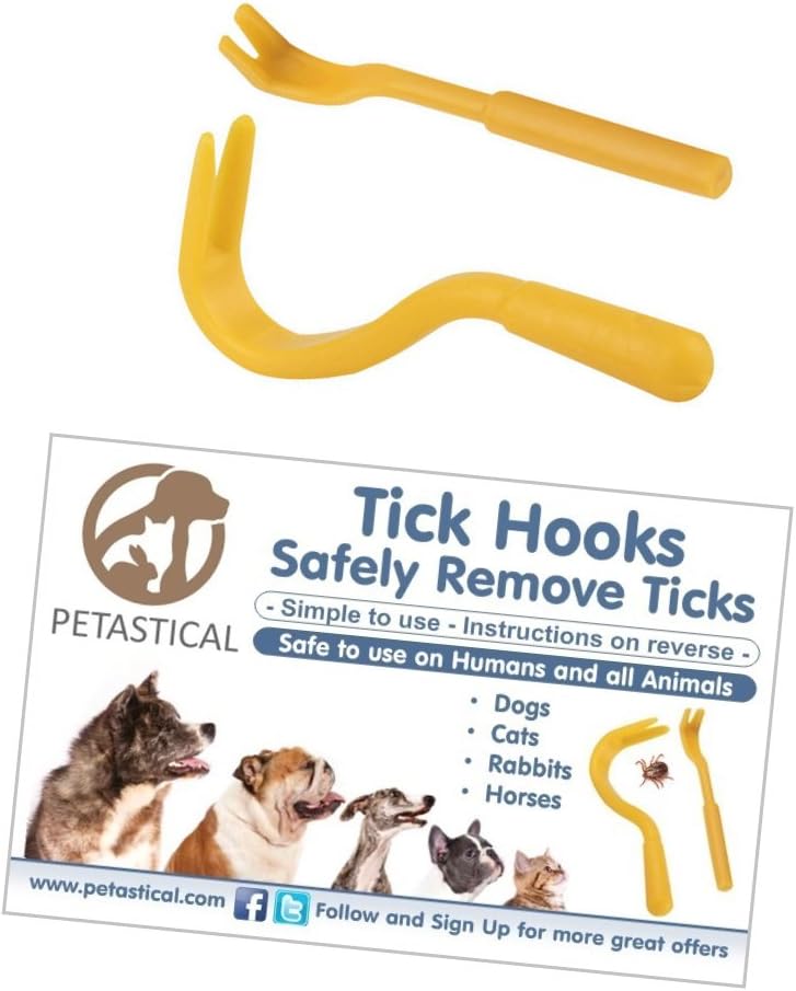Petastical Tick Removal Tool for Dogs, Cats, Horses, Pets and Humans - Tick Remover Tool Set of 2 with Small and Large Tick Hooks