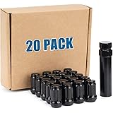 JiiinMiiin M12x1.5 Lug Nuts Black with 6 Spline Tuner, 12x1.5 Locking Lug Nut 1.38 inch Length with 1 Socket Key 60 Degree Co