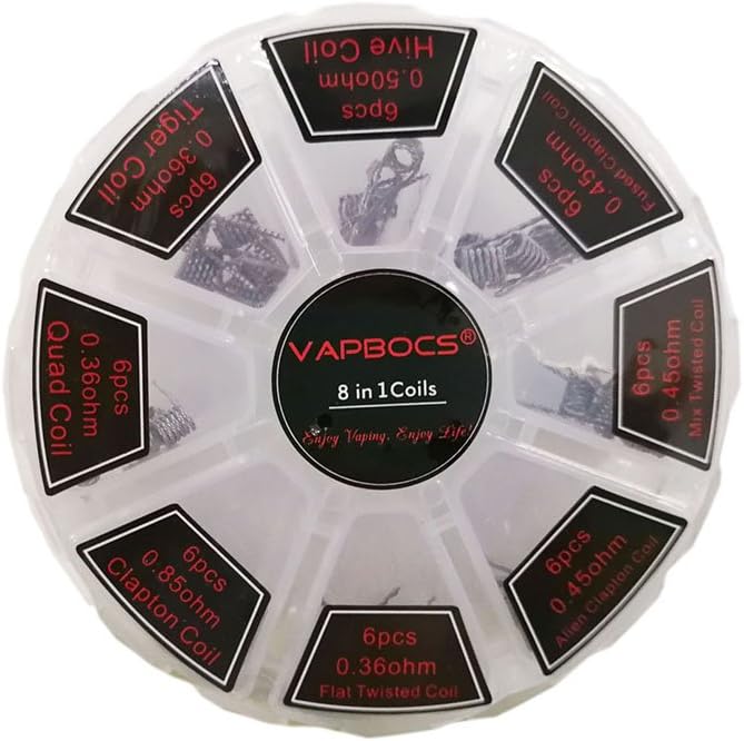 8 in 1 Prebuilt Coils in Ferris Wheel Box 48PCS Vaping Heating Coils Fused Clapton Alien Twisted Hive for RDA, RBA, RDTA