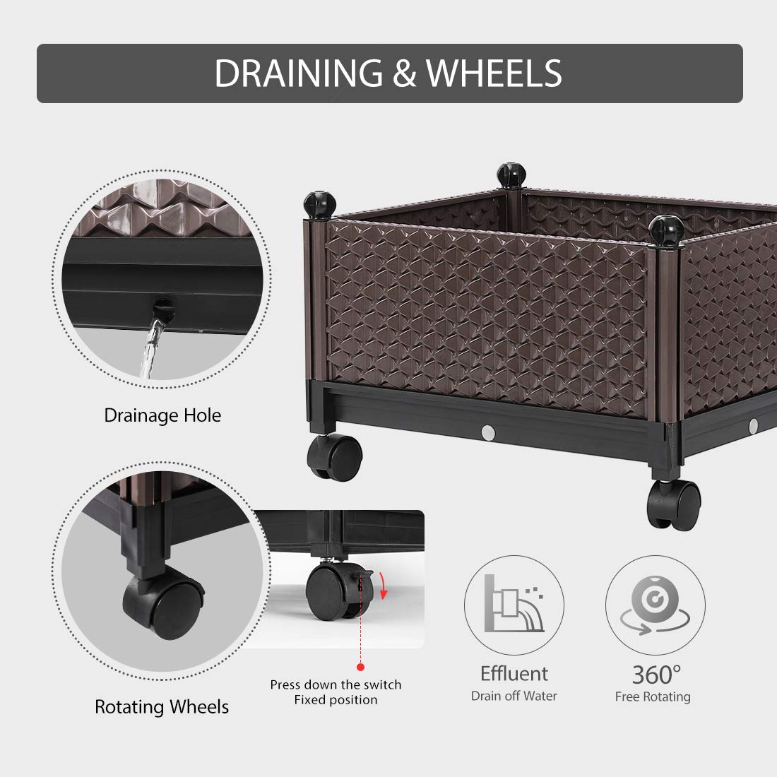 VIVOHOME Elevated Plastic Wheeled Raised Garden Bed Planter Kit for