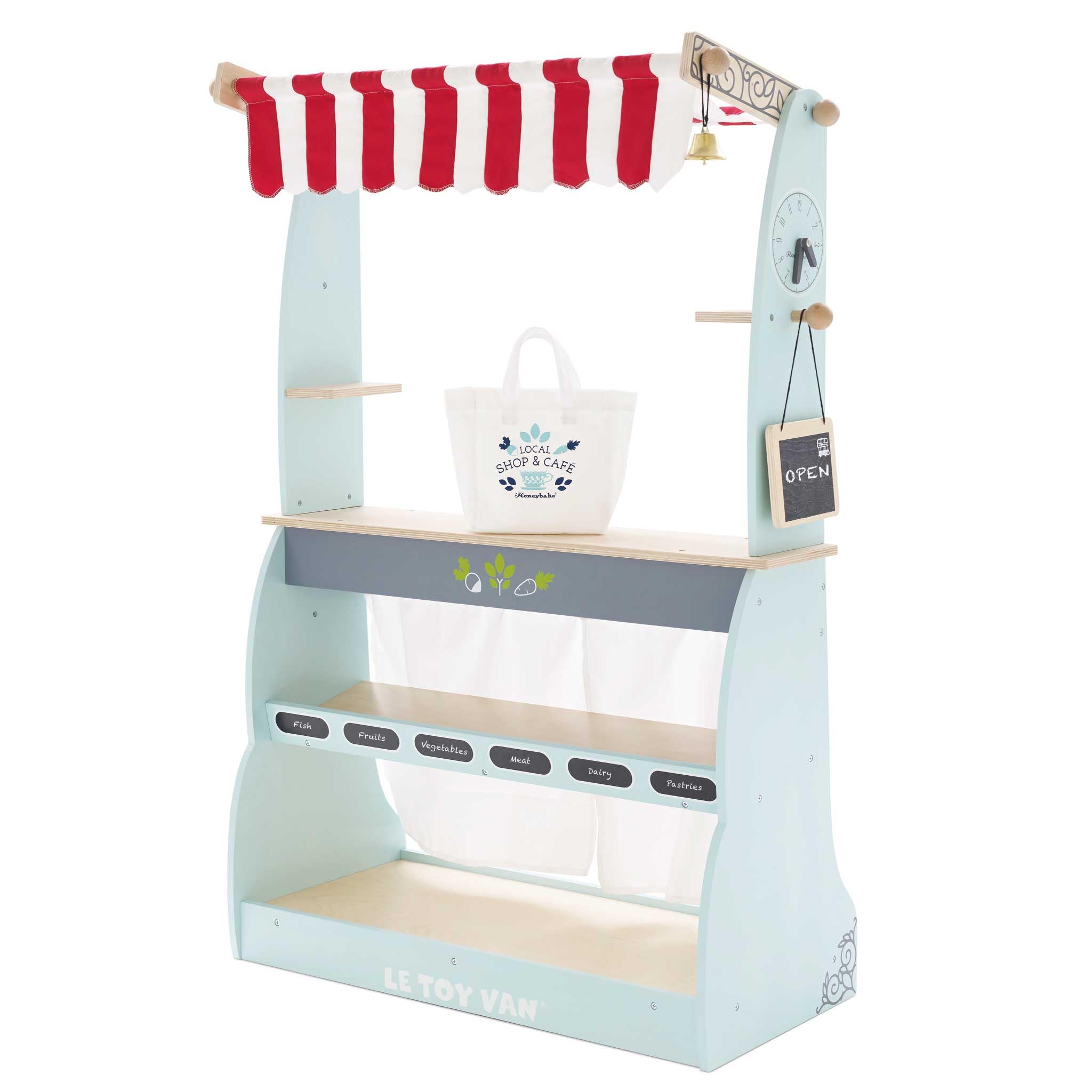 Le Toy Van - Honeybake Reversible Pretend Wooden Shop And Cafe Stall Role Play Kids Toy | Cafe Or Supermarket Pretend Play Shop