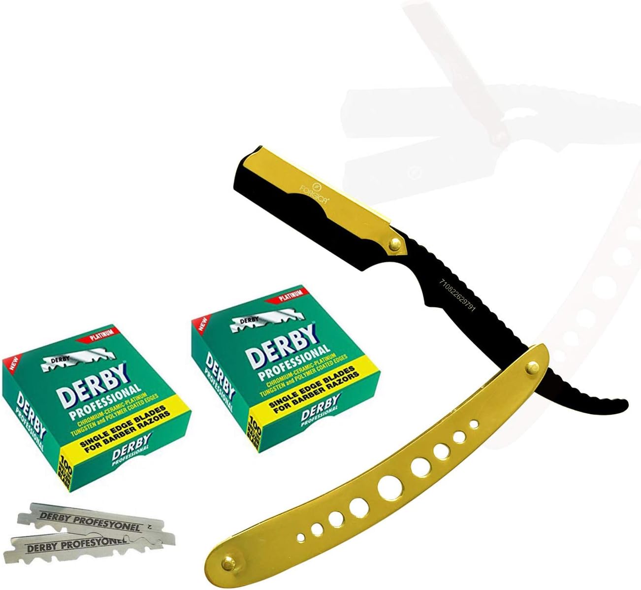 Professional Straight Edge Razor |200 Shaving Razor Blade Derby Blades – Balanced Weight Handle Shaving Razor with Safety Razor Blades Straight Razors for Men Barber Razor – By Forgica