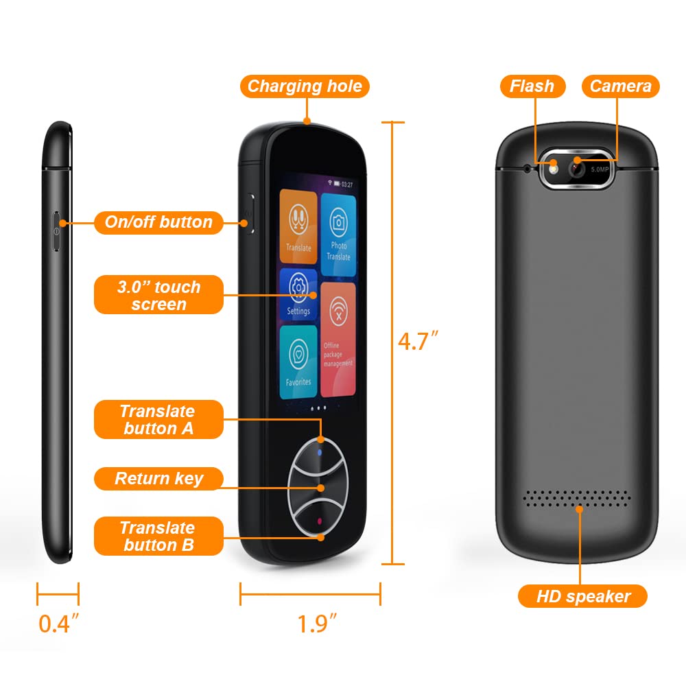Portable Language Translator Device, 2024 Updated Photo Translation, Offline/WiFi Translator for Travel, 137 Languages Smart Two-Way Instant Voice Translator, Business Communications Grey