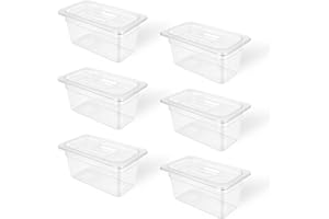 TenUp 6 Pack 1/3 Size 6'' Deep Clear Polycarbonate Food Pan with Lid, Commercial