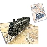 ETA Vintage Steam Train 3D Pop-Up Card – Handmade Locomotive Train Greeting Card for Men, Train Enthusiasts, Retirement, Birthday, Father’s Day – With Envelope – Railroad Collectible Card, H34