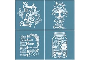 KATUTUDE Family Theme Silk Screen Stencils, Reusable Self-Adhesive Silk Screen Transfers Chalk Paint Mesh Transfers Silk Screen Printing Stencils for Painting on Wood, Fabric, Pillow Case, Home Wall