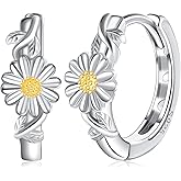 Birth Flower Necklace Sterling Silver 12 Month Flower Earrings Hypoallergenic Hoop Earrings for Women Girls Senstive Ears Flower Jewelry Gifts for Mother Daughter Girlfriend Wife