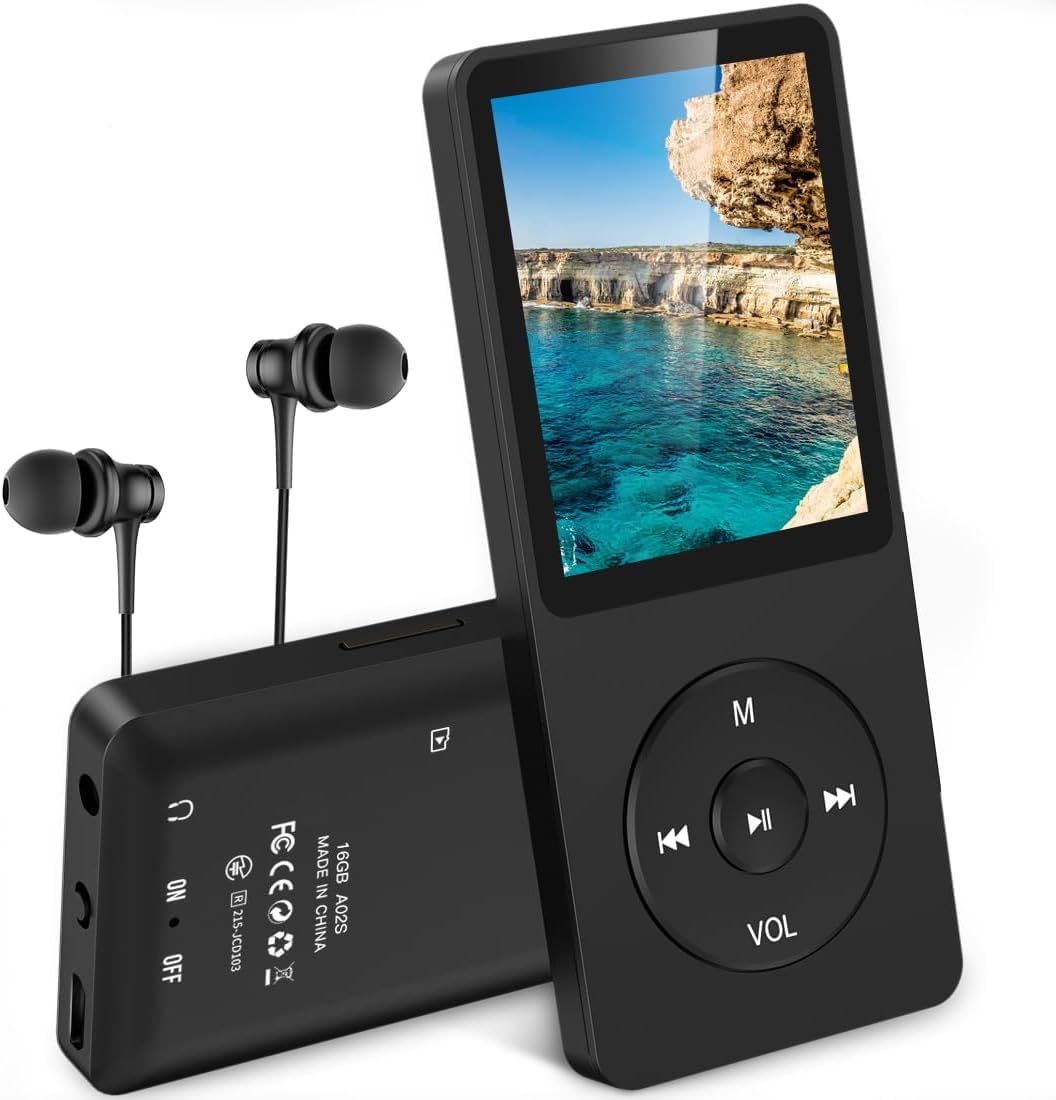 AGPTEK MP3 Player, 16GB Lossless MP3 with 1.8 Inch Screen, 70 Hours Playback, Supports FM Radio, Pictures, Recording, E Book, up to 64GB TF Card, Black
