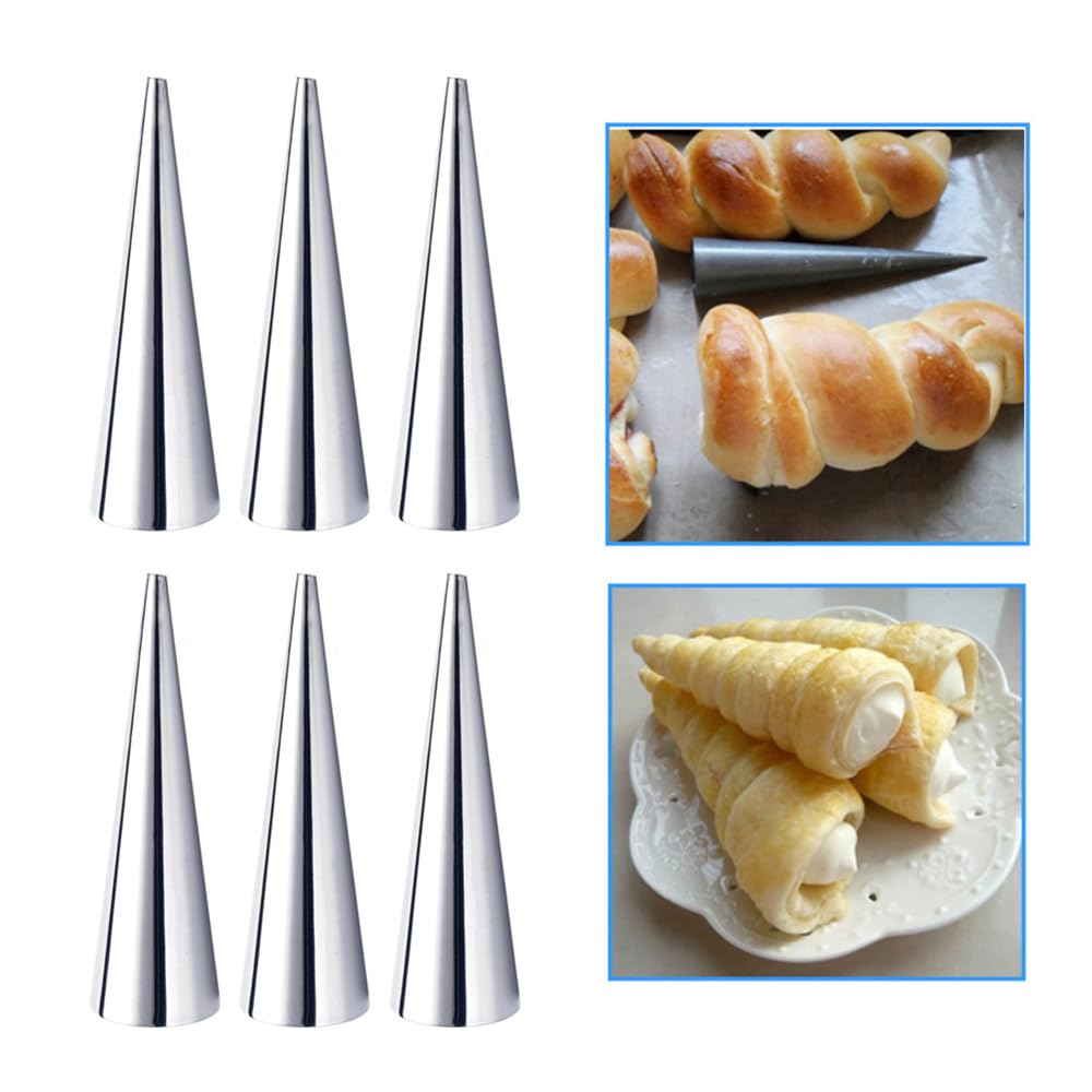 NIXNUT 6pcs Cream Horn Molds Cone Shaper Croissant Mould Conical Cannoli Form Tubes Stainless Steel Bread Baking Tool