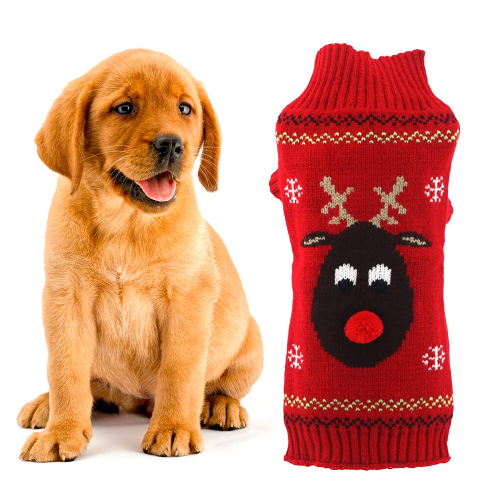 Dog Christmas Sweater - Xmas Holiday Pet Knitted Sweatshirt Winter Warm Soft Pajamas Ugly Red Deer Pattern Knitwear Costume for Small Medium Dogs - Size XL