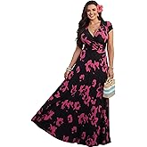 KOH KOH Womens 2026 Short Cap Sleeves Abstract Flower Print Long Maxi Dress Gown