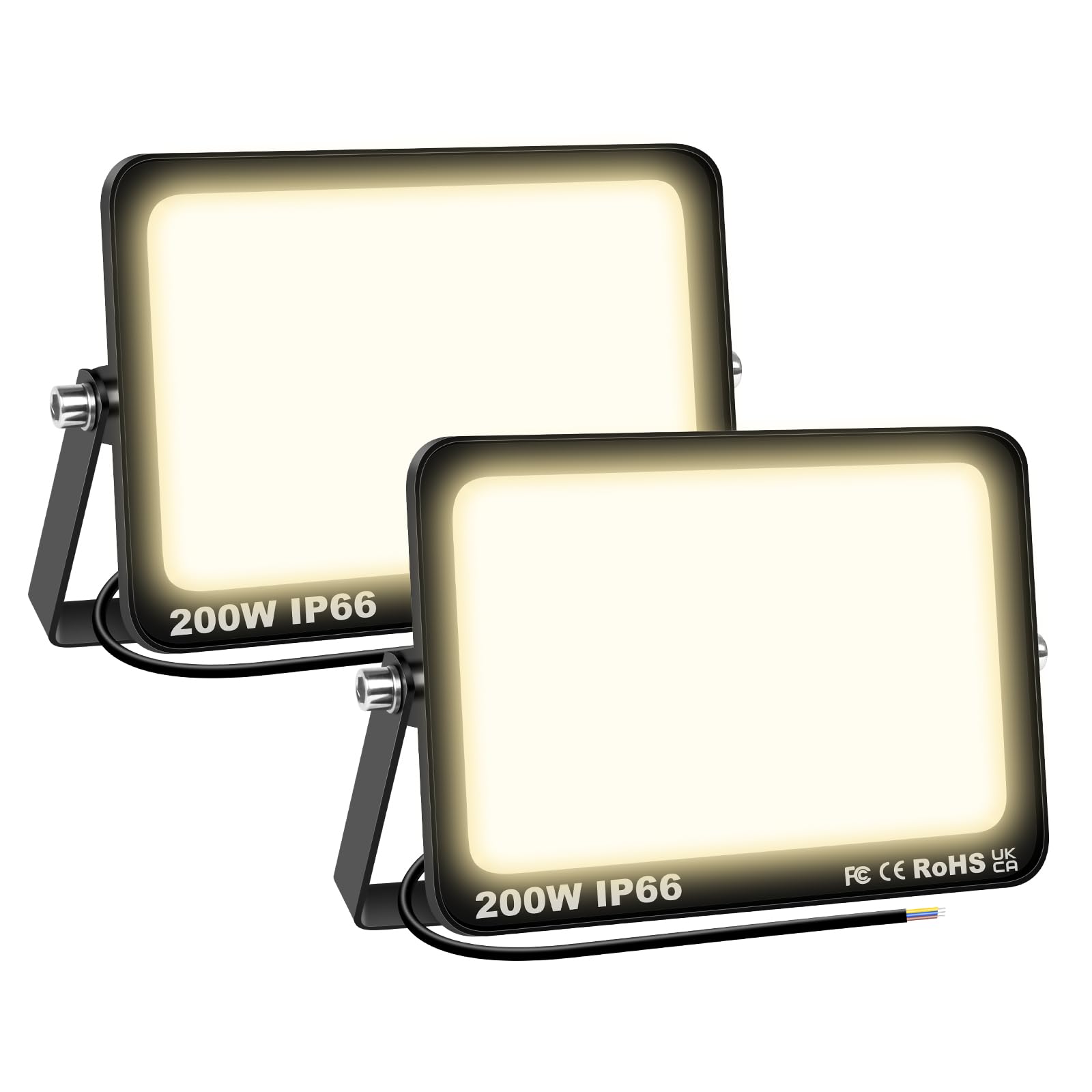 Willpower 2pcs Outdoor LED Floodlights 200W 20000LM LED Security Lights IP66 Waterproof 175V-265V Daylight Warm White 3000K Wall Light for Garden Garage Back Door Yard Lawn Court Patio