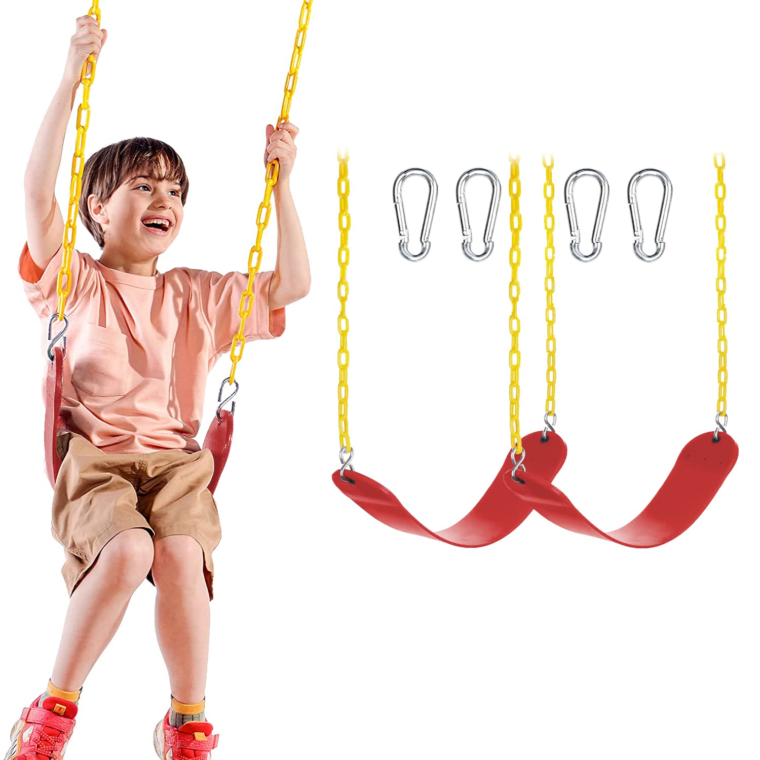 Photo 1 of 2 Pack Heavy Duty Swing Seat for Kids, Jungle Gym Swings Playground Swing Set with Plastic Coated Chain for Easy Install Swings Seat Replacement Outdoor Playground Backyard (Red)
