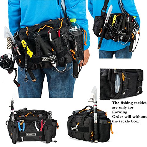BLISSWILL Portable Outdoor Fishing Tackle Bags Waist Fishing Bag Fishing Gear Storage Bag Water-Resistant Multifunctional Bag Fly Fishing Bag Durable Handbag Bags for Fishing (Black Larger)
