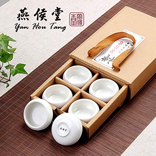 Yan Hou Tang Chinese Ceramic Sake Tea Cup Porcelain Tiny Slim White Cyan Clay 45ml 1.6 Oz - 6 Japanese Teacups Set for Drink Matcha Wine Korean Anniversary Traditional Ceremony Handcrafted Gift Box