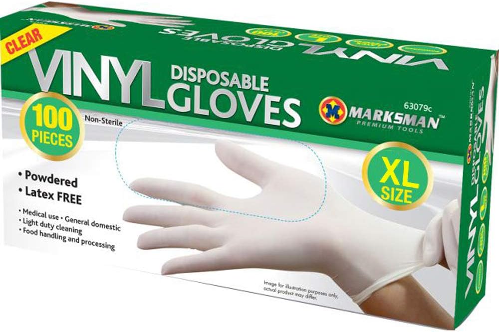 100Pcs Large White Clear Powdered Disposable Vinyl Gloves,Non-Sterile Ambidextrous Comfortable Industrial Rubber Gloves,PVC Rubber,Food Safe,Cleaning, Paint,Tattoo,Cooking