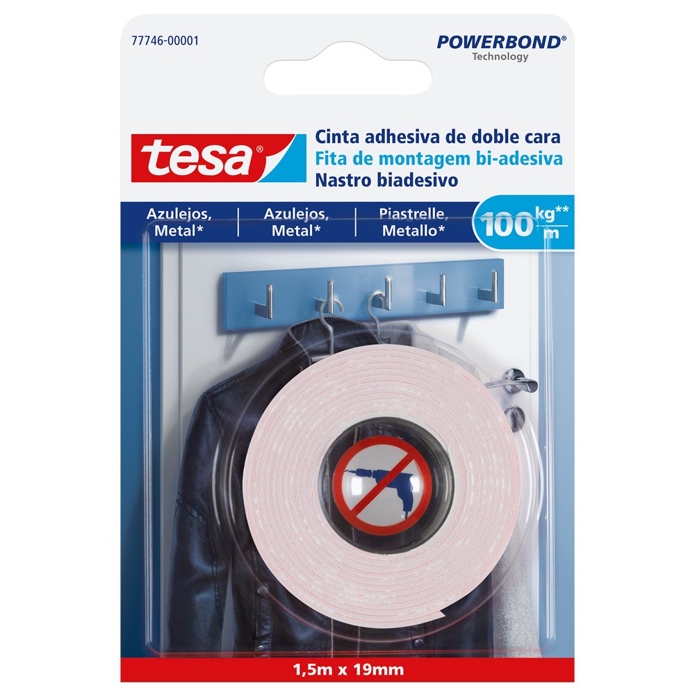 tesa 77746-00001-00 TE77746-00001-00 SMS Cinta adhesiva Doble Cara Powerbond 1,5:19mm para Azulejos, Standard