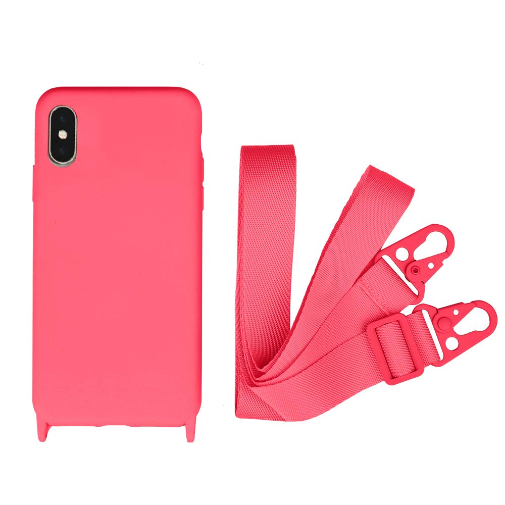 Case for iPhone Xs Max Soft Liquid Silicone Full Protective Cover Crossbody Phone Necklace Anti-Fingerprint Anti-Drop