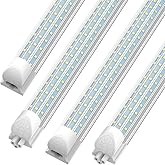 SHOPLED 8FT LED Shop Light, 90W 11700LM 6000K Cool White, Super Bright 300° D-Shape, Linkable T8 Tube Light Fixtures, 4 Pack 8 Foot LED Lights for Garage, Warehouse, Workshop