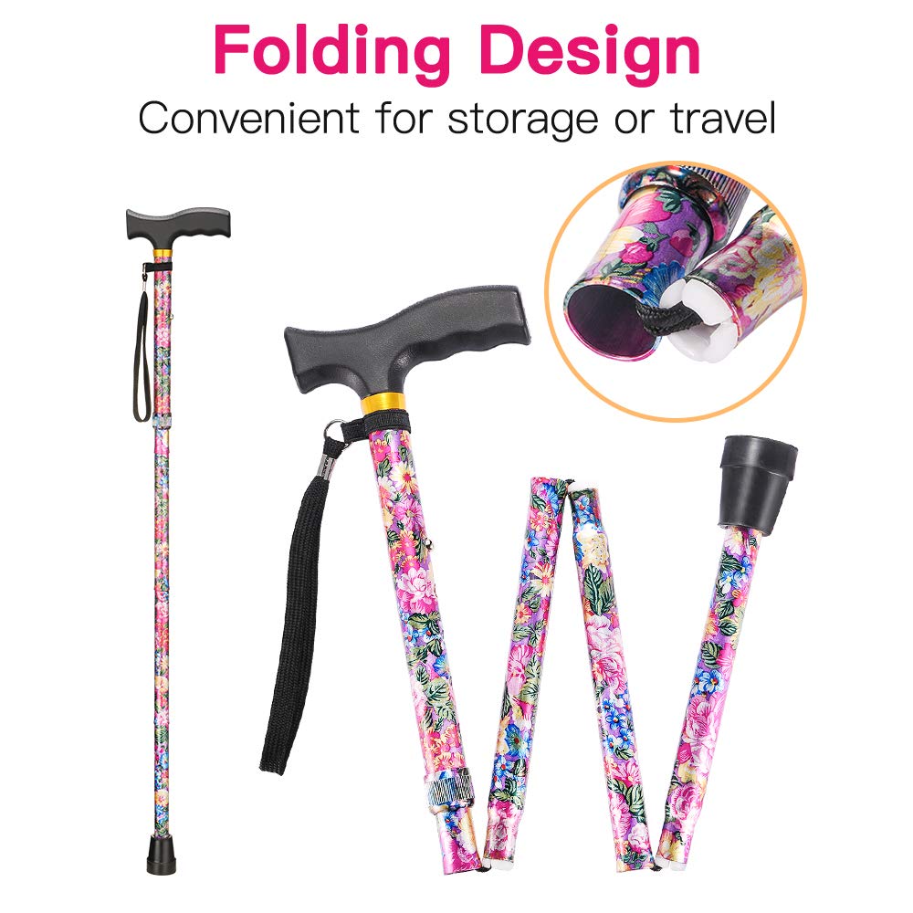 Walking Cane LIXIANG Cane for Man/Woman | Mobility & Daily Living Aids | 5-Level Height Adjustable Walking Stick | Comfortable Plastic T-Handle Portable Walking Stick Folding Cane