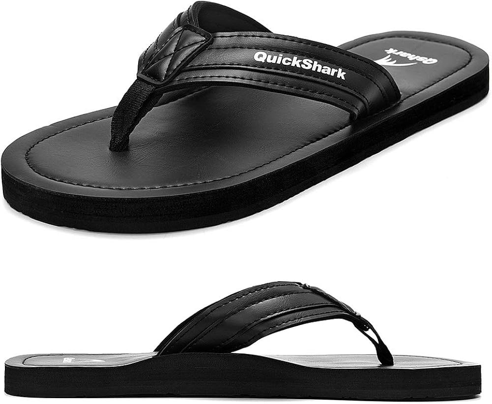Amazon.com | Quickshark Mens Flip Flops Leather Arch Support Leather Thong Sandals Beach 